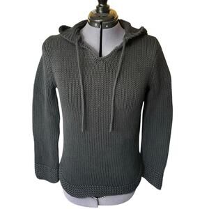 GAP Black Hooded Sweater Sz Small Heavy Knit 100% Cotton Casual Pullover